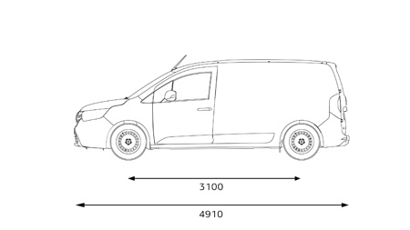 Renualt Kangoo E-Tech 100% electric L2 - dimensioner sidan 